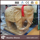 Imperial Gold Marble Stone Sculpture with Elephant