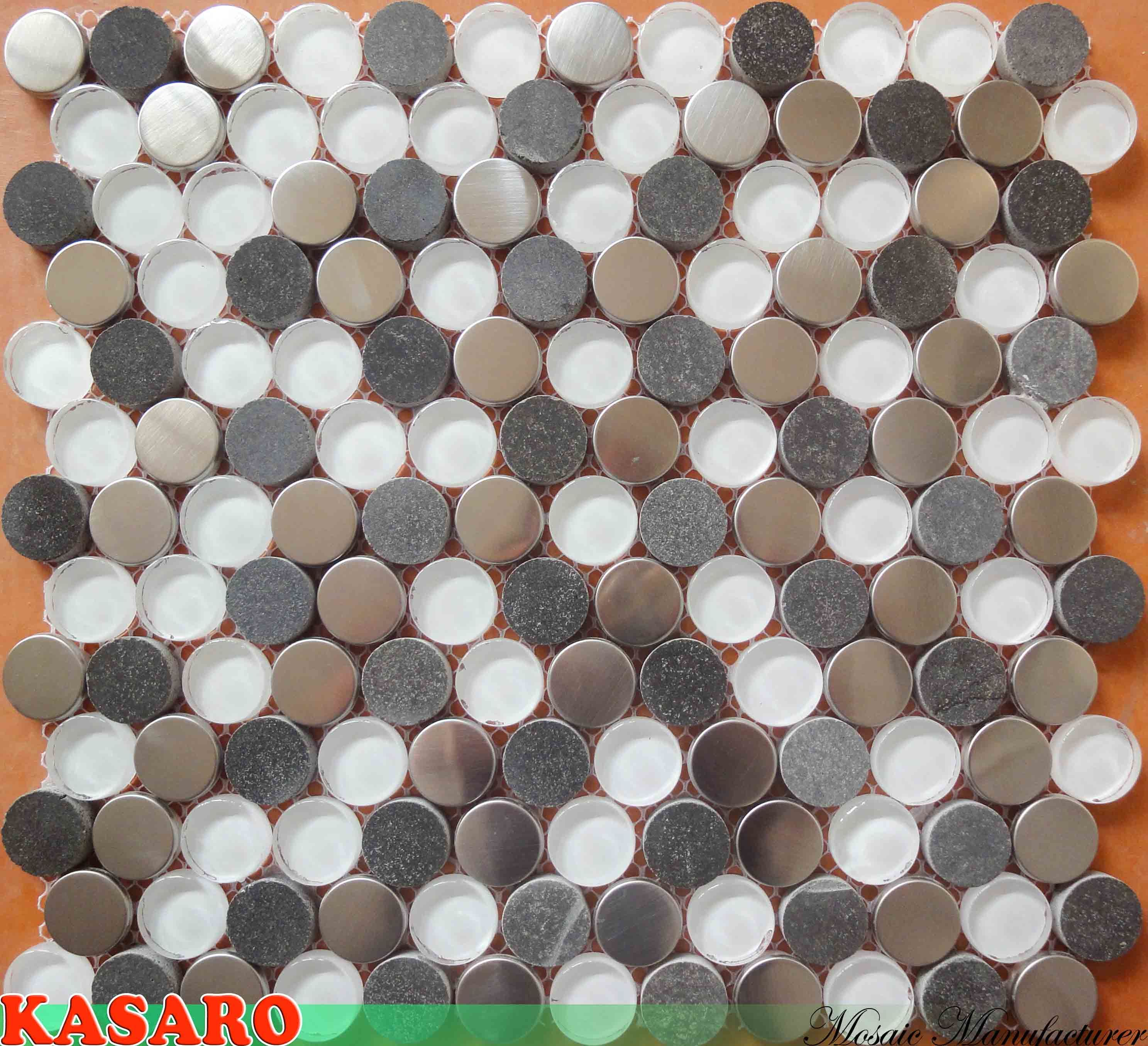 Glass Stone and Stainless Steel Mosaic Wall Decoration (KSL7735)