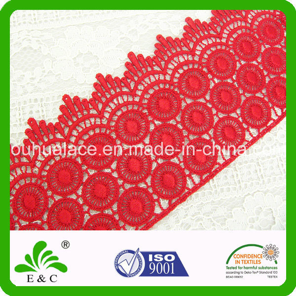Ethnic Bright Red Garment Accessories Geometrical Water Soluble Embroidery