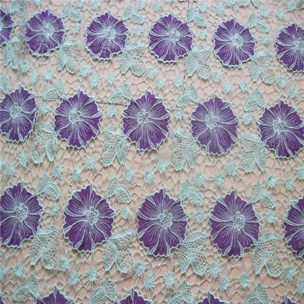 New Design Blue Embroidery Fabric on Organza Base