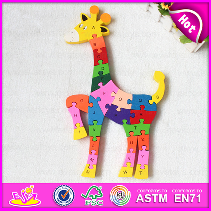 Top New Supplier Cute Giraffe Design Kids Wooden Alphabet Puzzle Toy W14I015
