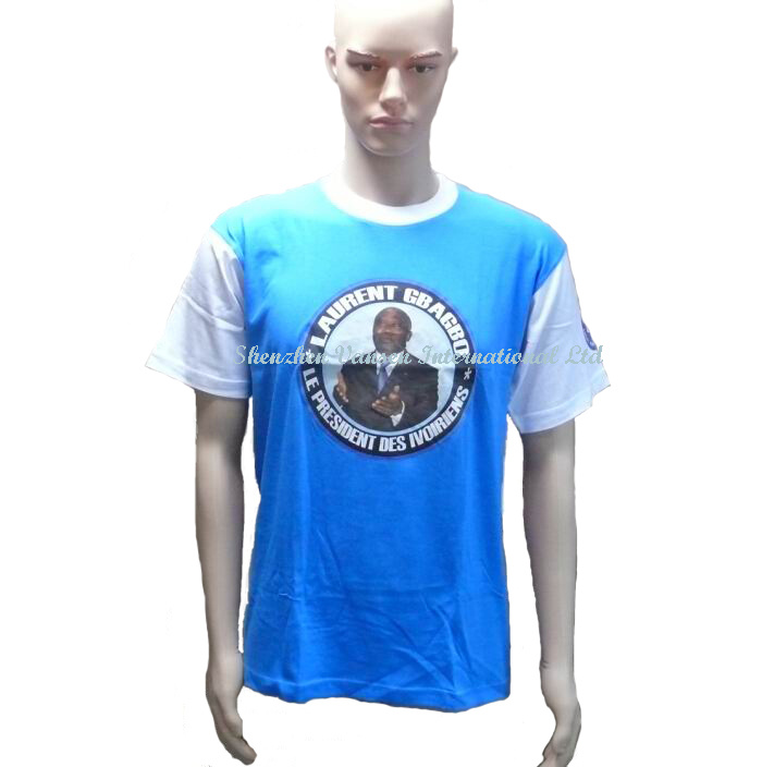 Plain Promotional Blue T Shirt with Sublimation Logo