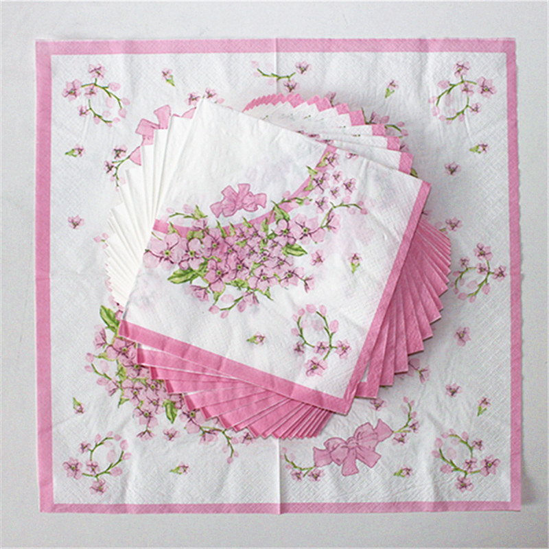 Disposable Party Tableware with Pink Flower Printed