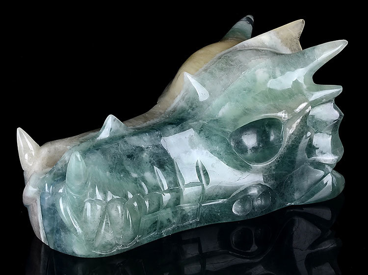 Natural Green Fluorite Carved Dragon Skull Carving #9o92, Crystal Healing