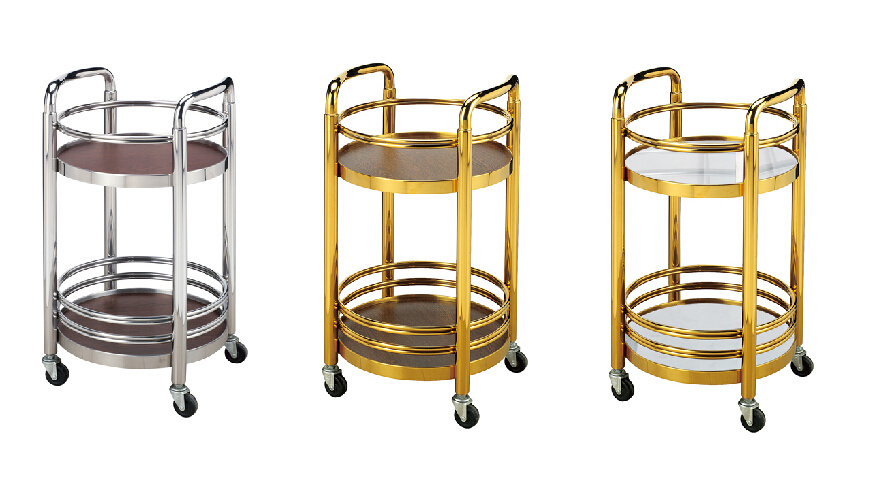 Round Two-Ties Stainless Steel Hotel Liquor Trolley