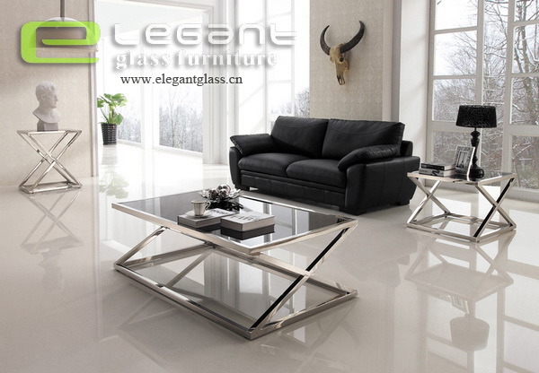 High Quality Glass Table with Ss Support for Living Room