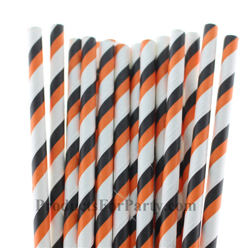 Orange and Black Striped Paper Straw for Halloween Holiday Decoration