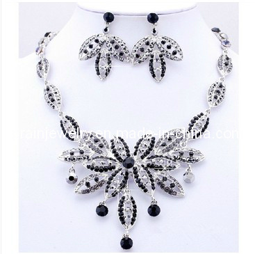 Summer Fashion Jewelry/ 2013 Zinc Alloy Plated with Antique Silver Black Rhinestone Party Necklace Set Earrings (PN-095)