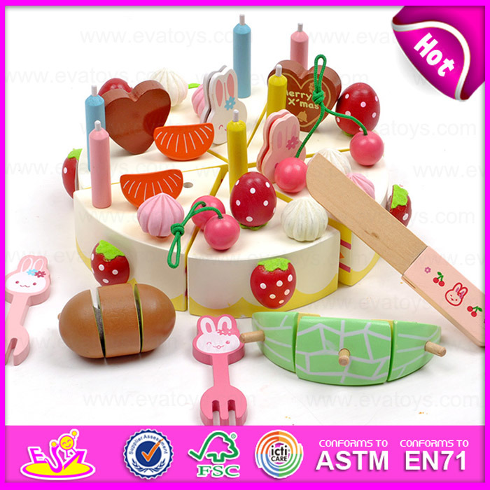 2015 DIY Wooden Cutting Birthday Cake Toy, Novelty Children Wooden Cutting Cake Toy, Cutting Food Toy for Kid Pretend Play (W10B103)
