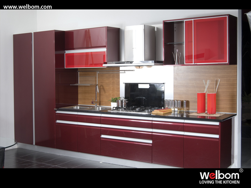 2015welbom Red Lacquer Wood Kitchen Cabinet