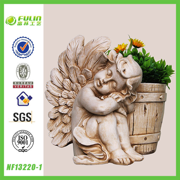 BV Inspection Polyresin Angel Flower Pot for Home Decoration