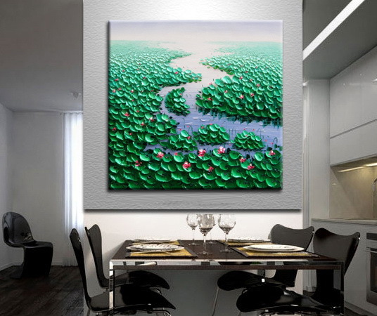 Modern Knife Painting Canvas Art Lotus Flower Painting for Home Decoration (LA1-063)