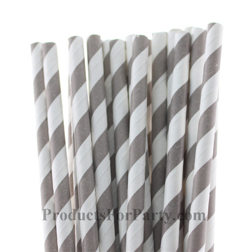 Party Supplies Grey Striped Paper Straw for Wedding Decoration