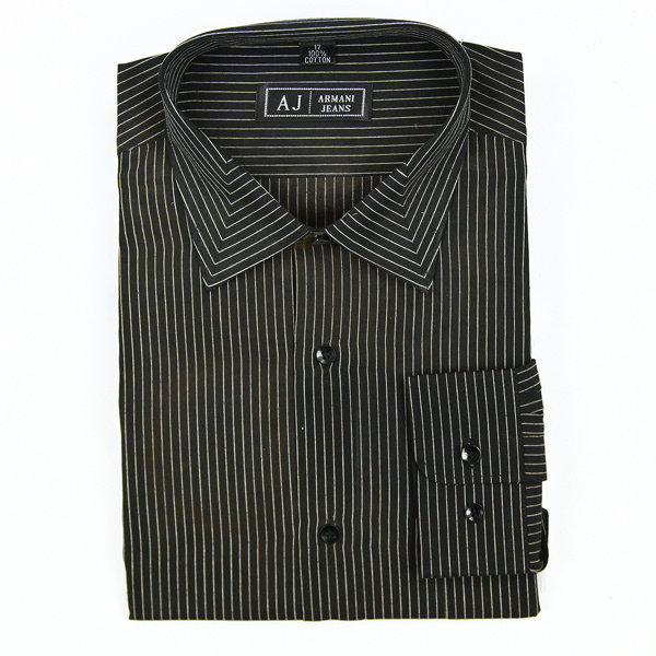 Men Long Sleeve Stripe Black Cotton Shirt