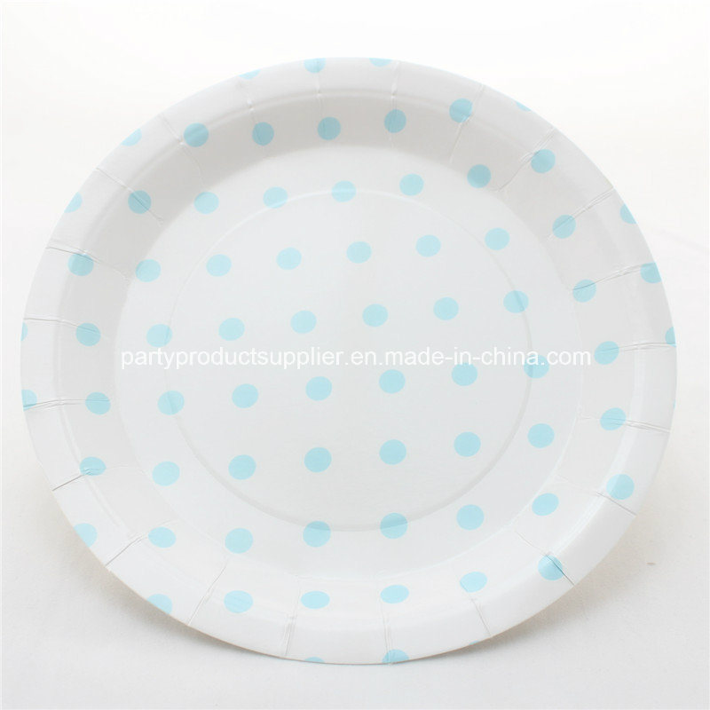 Blue Polka DOT Round Disposable Tableware Party Paper Plates