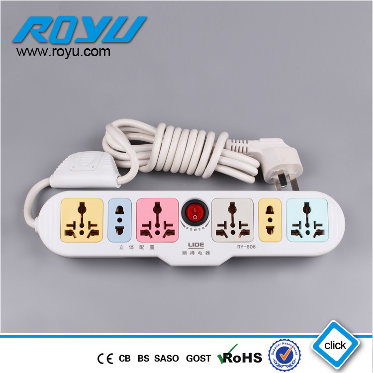 Colour Customized 3 Meter 6 Digits Universal Power Strip Socket