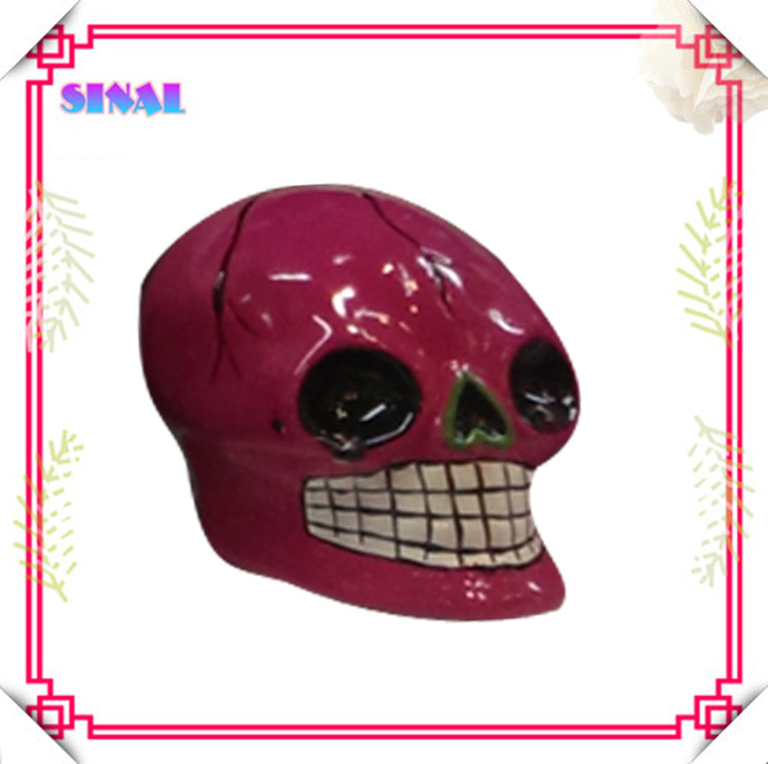 Pink Painted Skull Coin Money Box Bank for Promotion Gifts