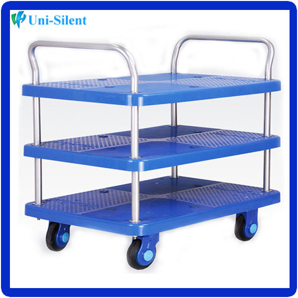 300kg 3 Shelf Plastic Platform Trolley with Rubber Wheels Nylon Bracket (PLA300-T3-D)