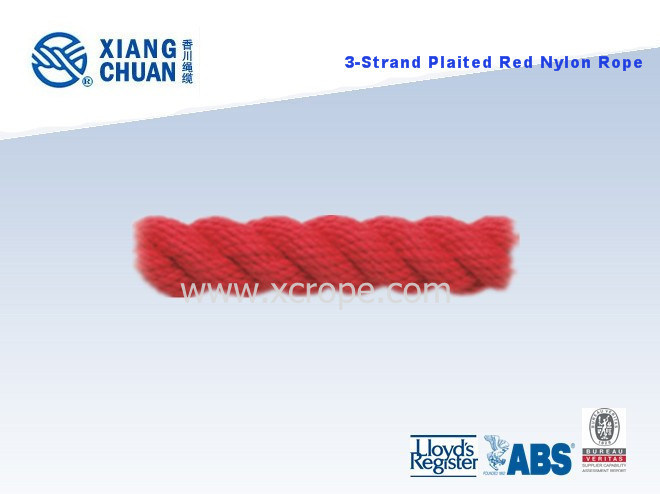3 Strand Plaited Red Nylon Rope