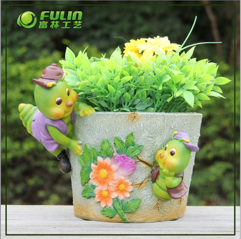 Small Green Bug Flower Pot for Resin Planter (NF50013-2)