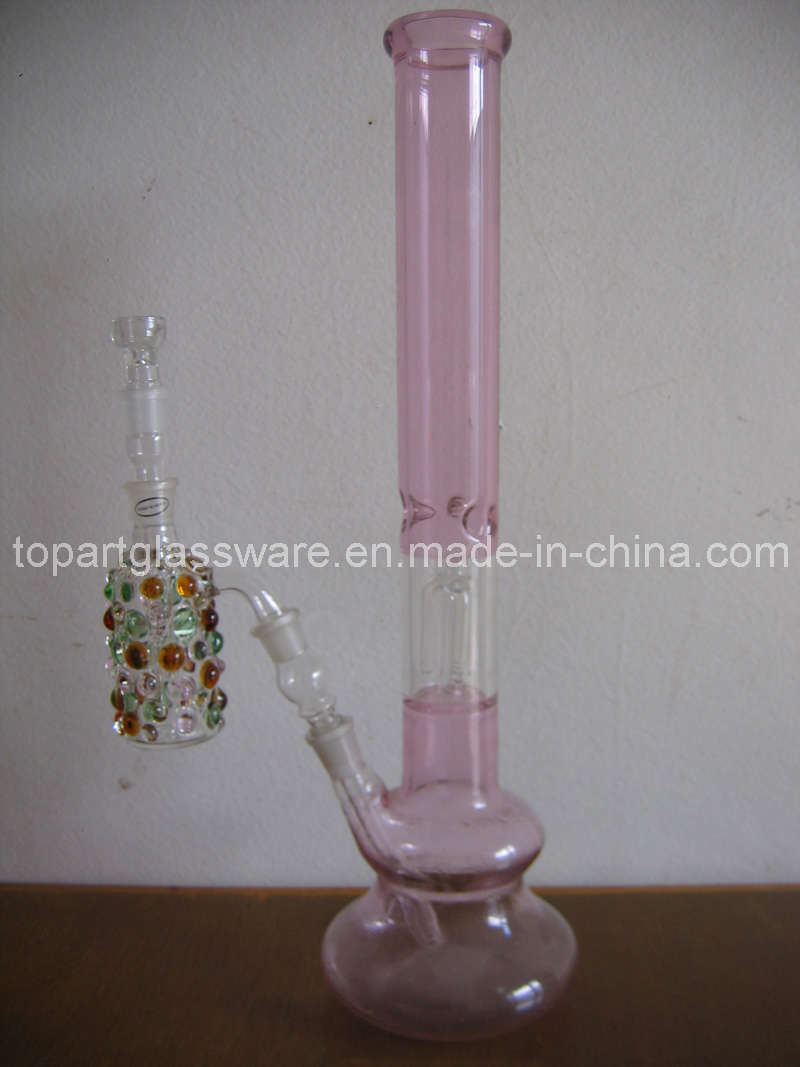 Pink Glass Smoking Water Pipes with Clear Glass Plug and Tree Percolator