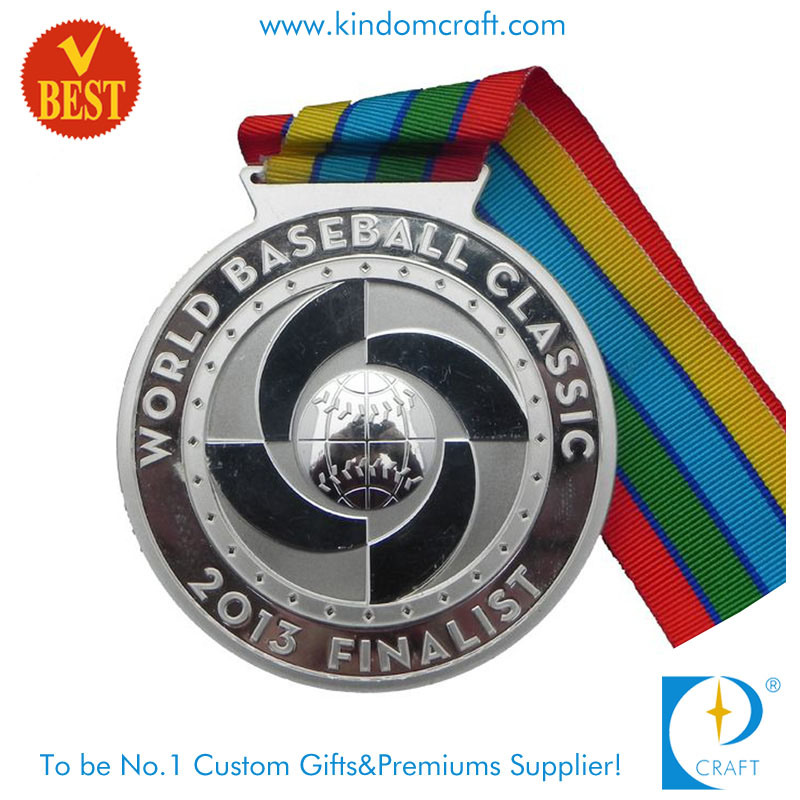Custom 3D Silver World Baseball with Ribbon