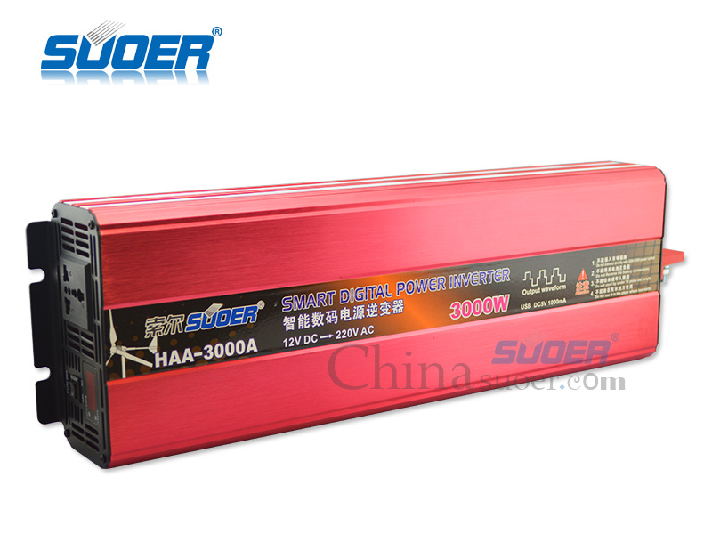 Suoer Power Inverter 3000W Solar Power Inverter 12V to 220V Modified Sine Wave Power Inverter for Home Use with CE&RoHS (HAA-3000A)