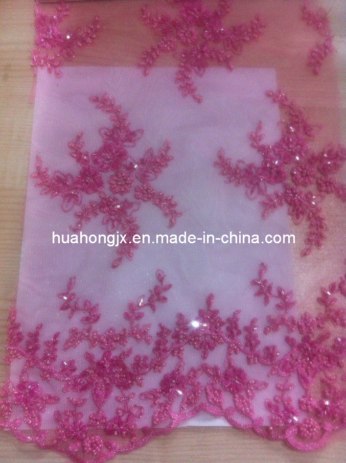 Mesh Embroidery with Beads for Wedding Lace, Net Embroidery with Beads