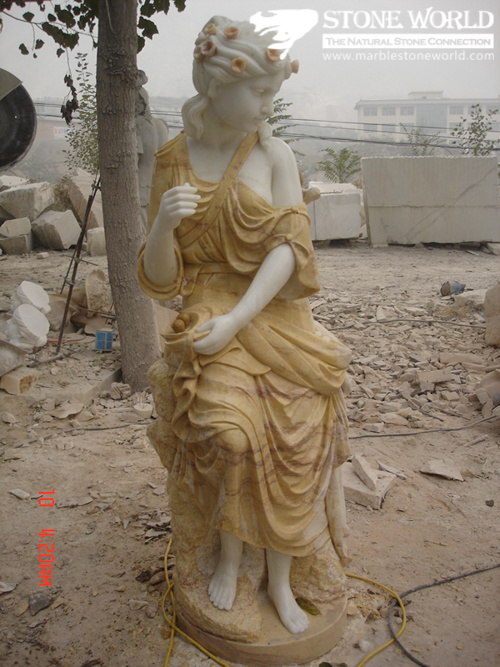 White/Beige/Gold Marble Statue, Figure Sculpture, Stone Carving