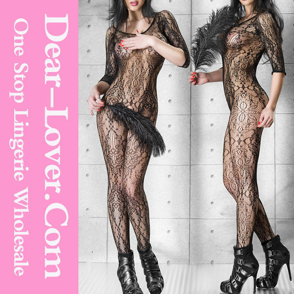 3/4 Sleeves Floral Lace Body Stockings