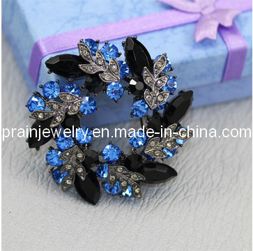 Wreath Sapphire Paved Black Tone Blue Rhinestone Crystal Brooch Zinc Alloy Antique Silver Plated Jewellery Brooch Gifts Fashion Brooch Jewelry (PBr-036)