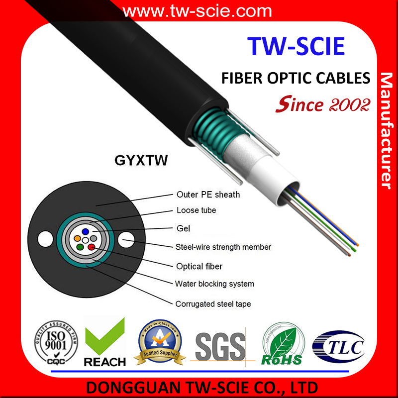 16 Core GYXTW Sm / Mm Outdoor Armoured Aerial Optical Fiber Cable