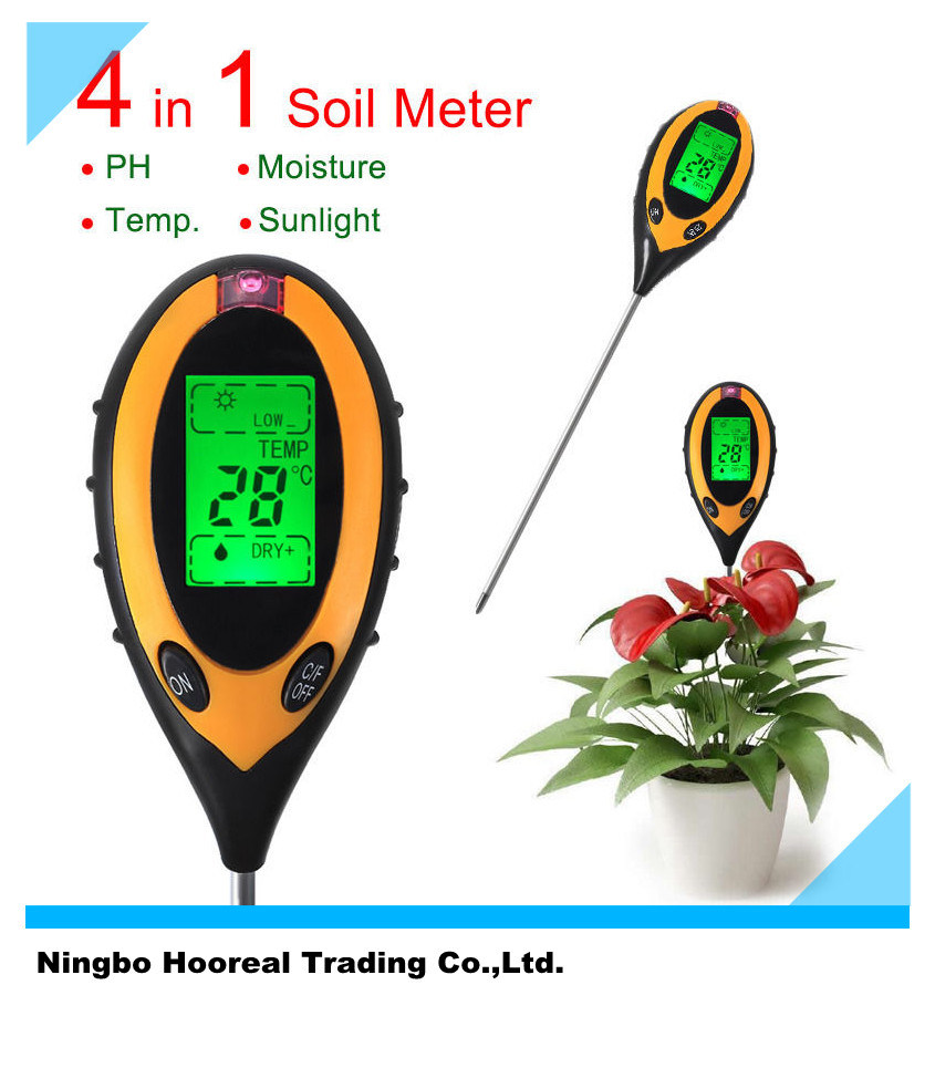 4 in 1 Digital pH Moisture Light Soil Meter Thermometer ° C ° F Tester