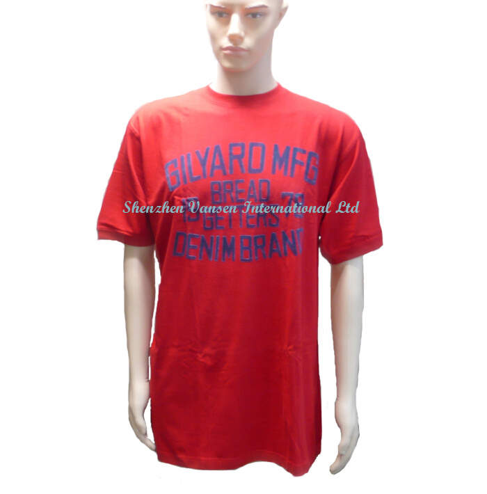 Customized Advertising Red T Shirt with Flocking Printing Logo