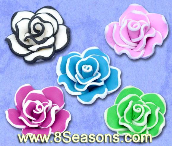 Mixed Polymer Clay Flower Charm Beads 30x18mm, Sold Per Packet of 10 (B09023)
