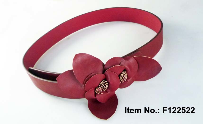 Rose Red PU Belt with Flower