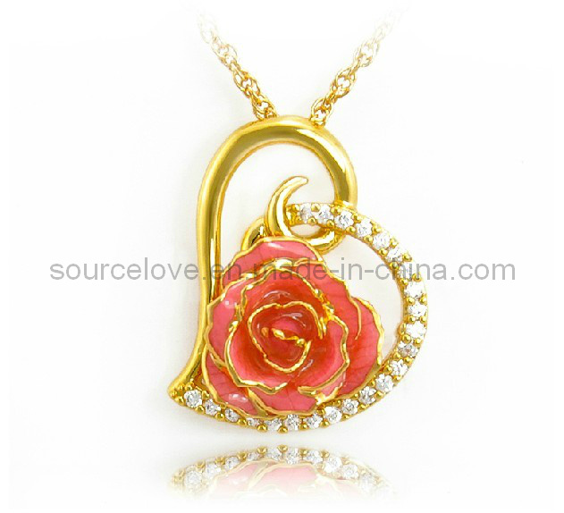 Fashion Beautiful Gold Plated Wholesale Charm Real Rose Necklace