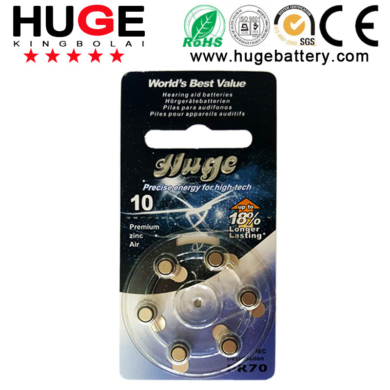 Industrial Pack 1.4V Zinc Air Battery Hearing Aid Battery (A10)