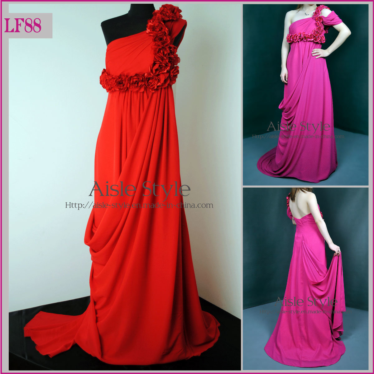 Flowery Evening Gown With Single Shoulder (LF88)