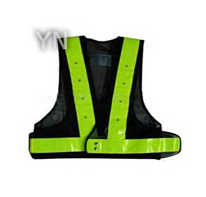 Black Safety Vest with Green Reflective Tape