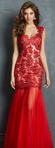 Red Beading Mermaid Lace Wedding Cocktail Prom Evening Dresses