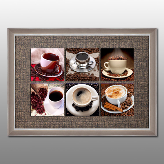 6 Panels Coffee Cup Multi Wall Art Floating Glass Framed Painting