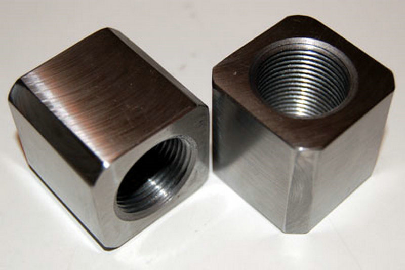 CNC Turning Parts Machined From Nickel Plated Mild Steel Left Hand Internal Thread Square Tube Adapter