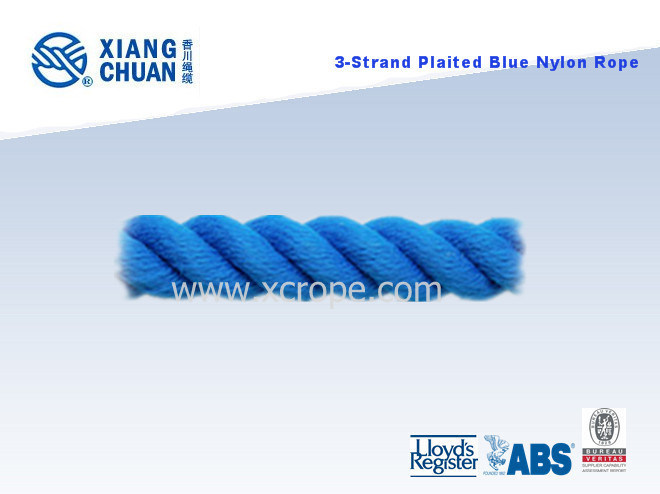 ABS Approved 3 Strand Plaited Blue Nylon Rope