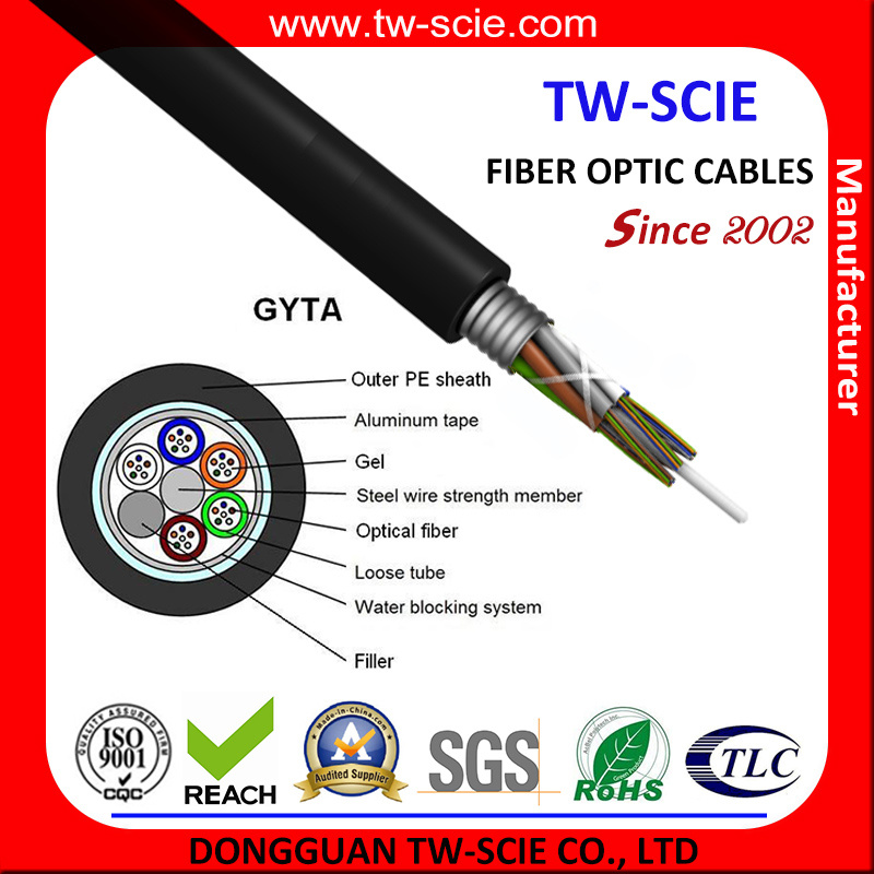 High Quality Factory Competitive Prices Professional Manufacturer 12/24/72/96/144/216/288 Core Optical Fiber Cable (GYTA) with 25 Year Warranty