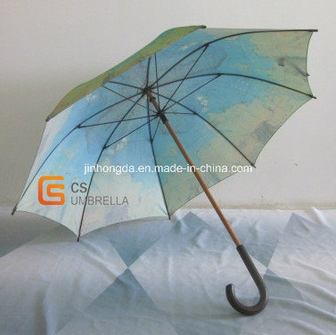 23inches Map Cover Umbrella with Wooden Handle (YSN01)