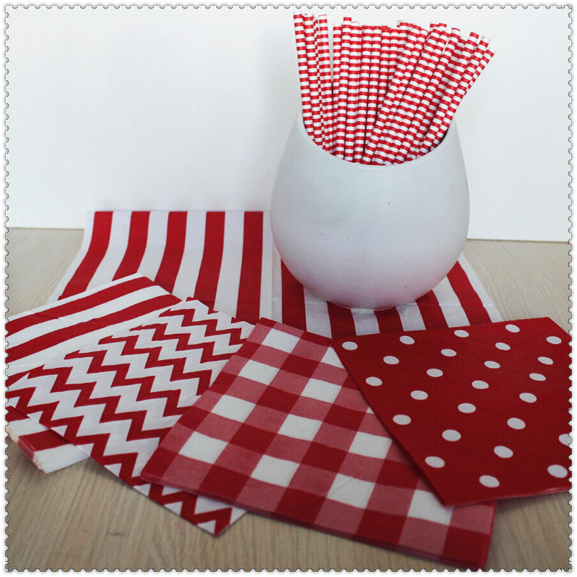 1/4 Folding Eco-Friendly Party Red Napkin with Color Printed