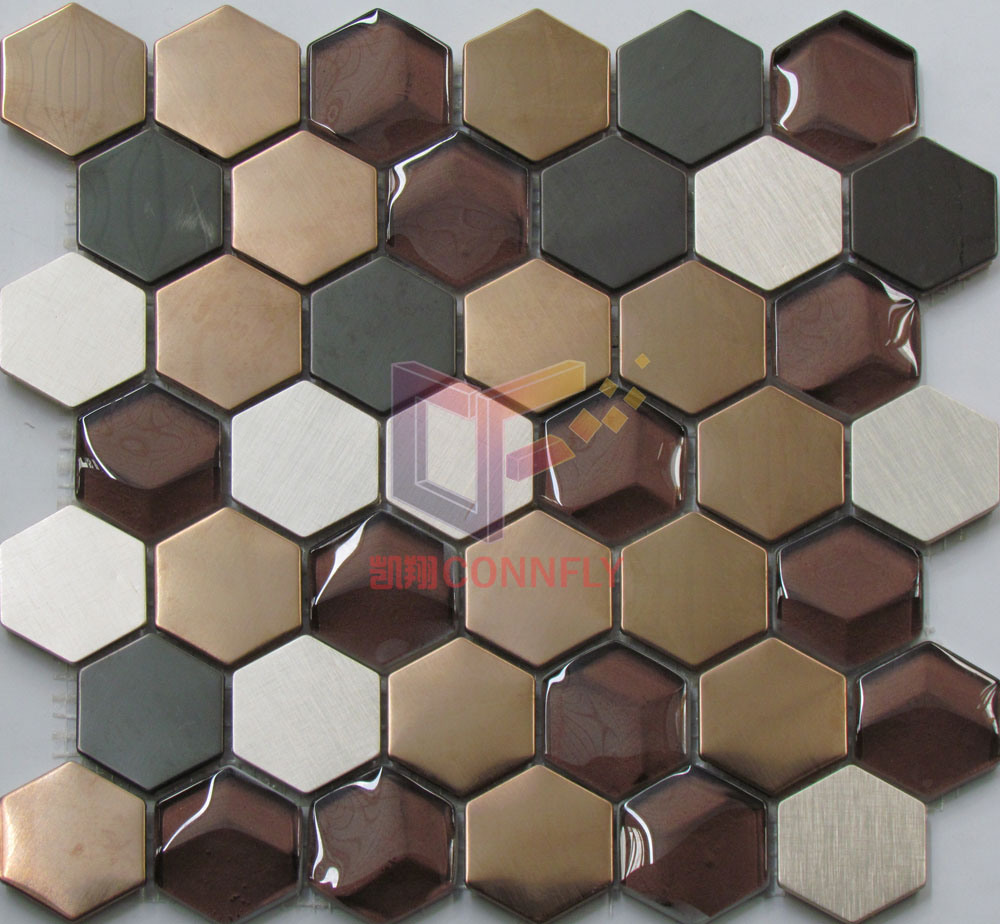 Latest New Hexagon Shape Crystal Mix Steel and Aluminium Mosaic (CFM969)