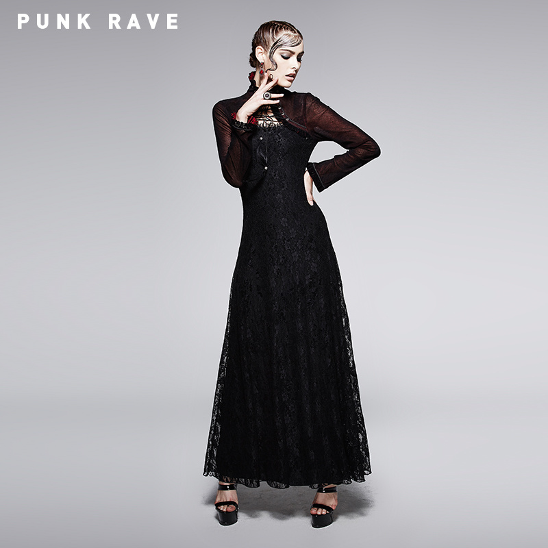 2015 Fashion Gothic Dress in Dark Red with Cappa (Q-243)