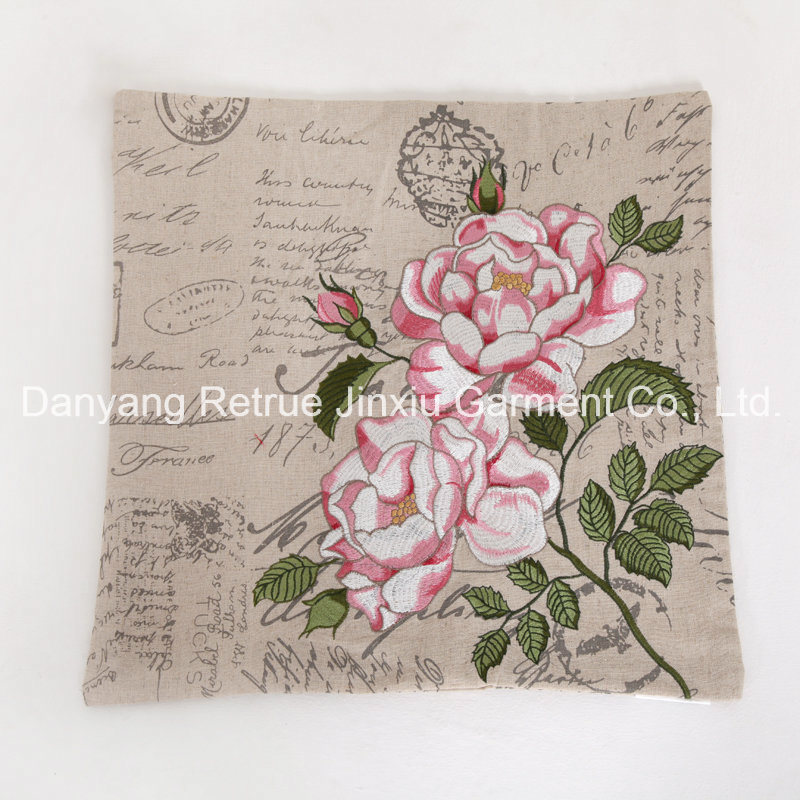 Flora Embroidery Cotton Canvas Decorative Cushion Pillow Cover